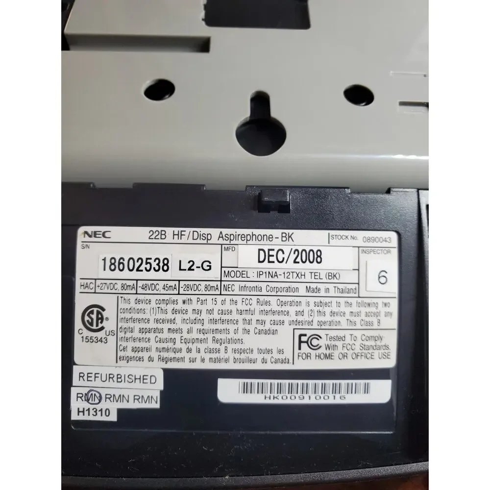 NEC Aspire 22B IP1NA-12TXH TEL Black Office Business Phone 0890043 Display HF